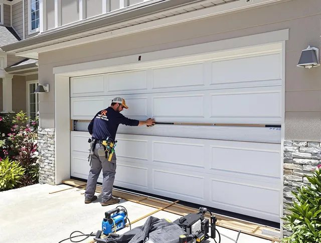 Trumbull Center Garage Door Repair team performing complete garage door replacement at Trumbull Center residence