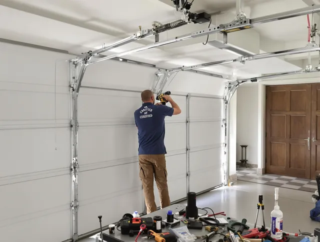 Trumbull Center Garage Door Repair certified technician performing precision garage door repair in Trumbull Center