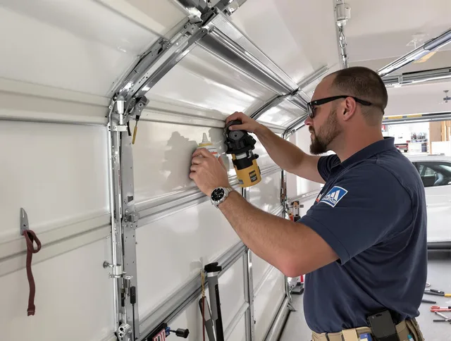 Trumbull Center Garage Door Repair technician quieting a noisy garage door in Trumbull Center