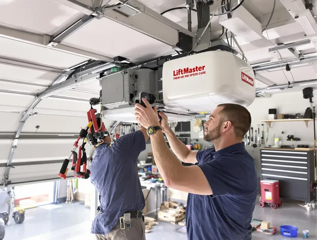 Trumbull Center Garage Door Repair technician performing advanced diagnostics on garage opener in Trumbull Center